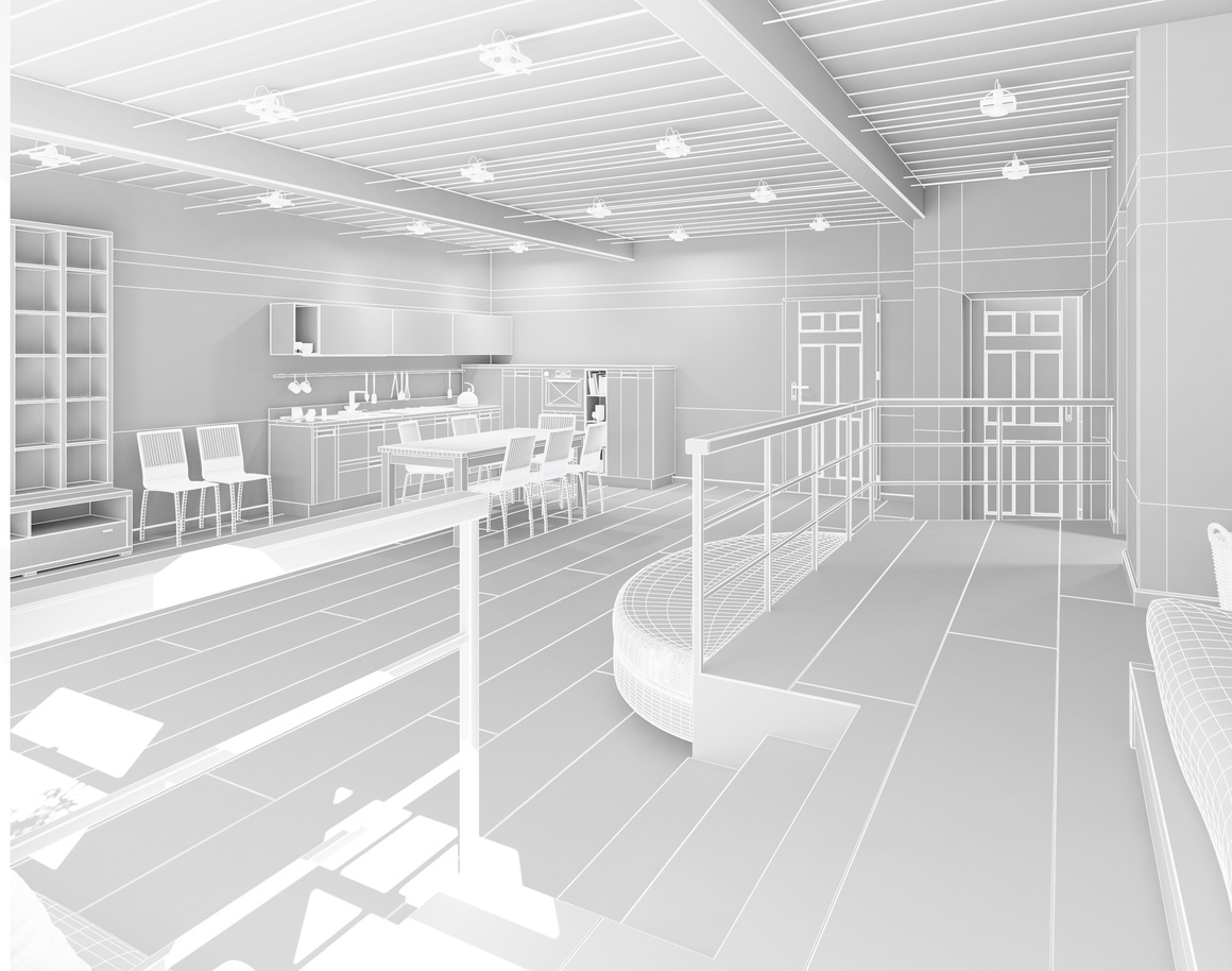 3D Interior rendering of a tiny loft